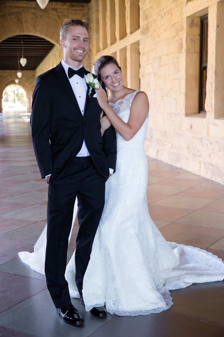Bridal portrait with bride and groom at Stanford Main Quad