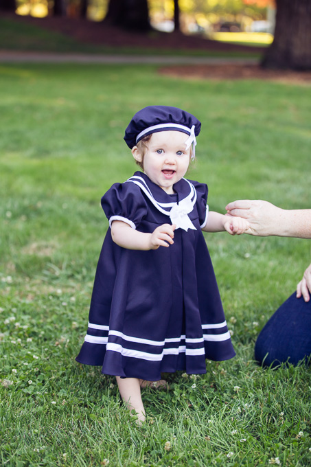 Violet the baby looking happy like a Pilgrim