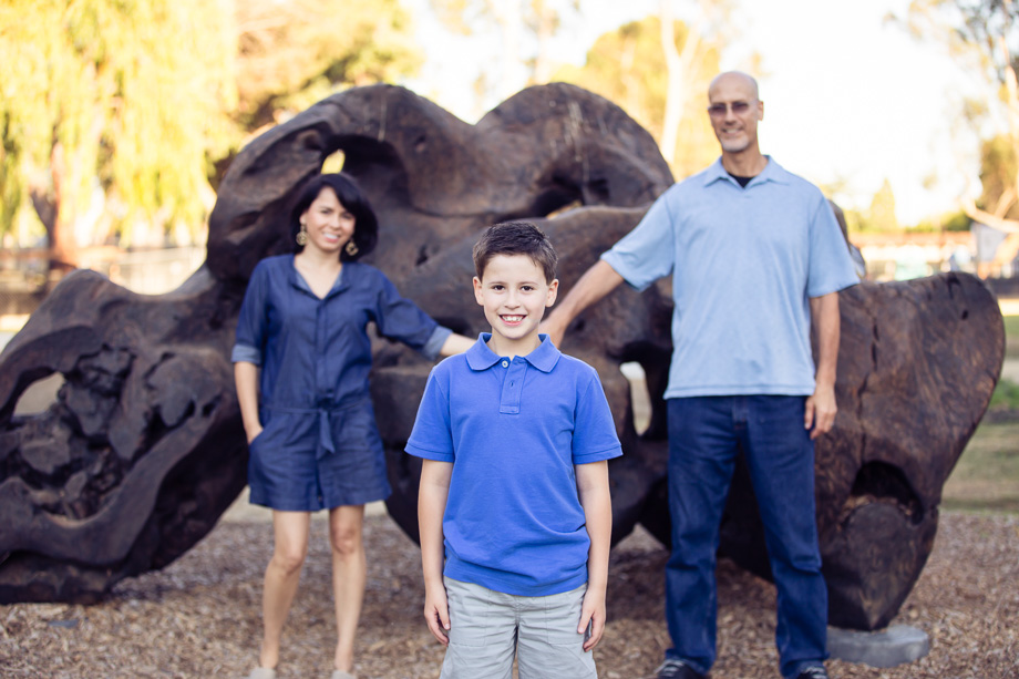 Family photo of father, mother, and son at Mitchell Park