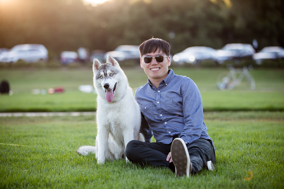 cute husky puppy with her owner