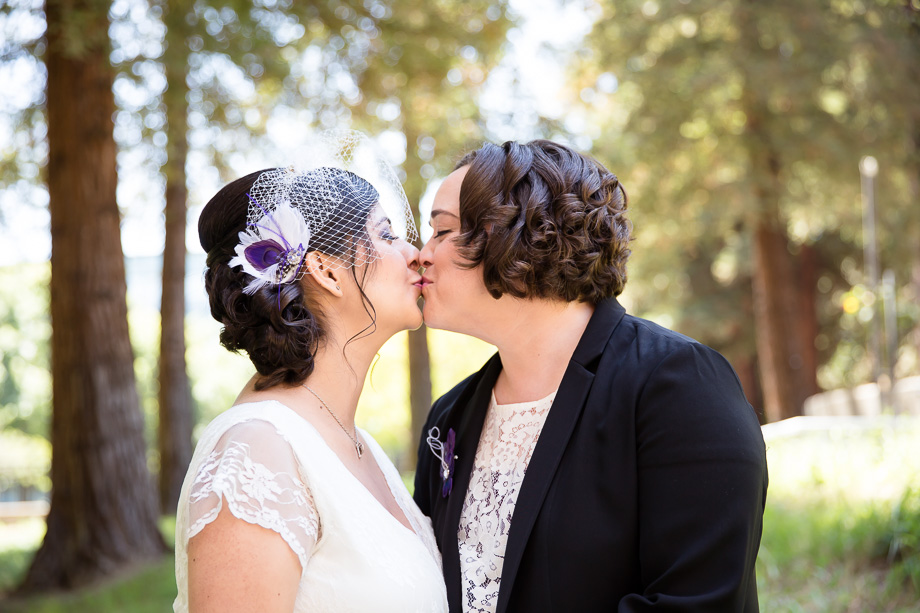 Kissing after being officially married! A beautiful lesbian wedding