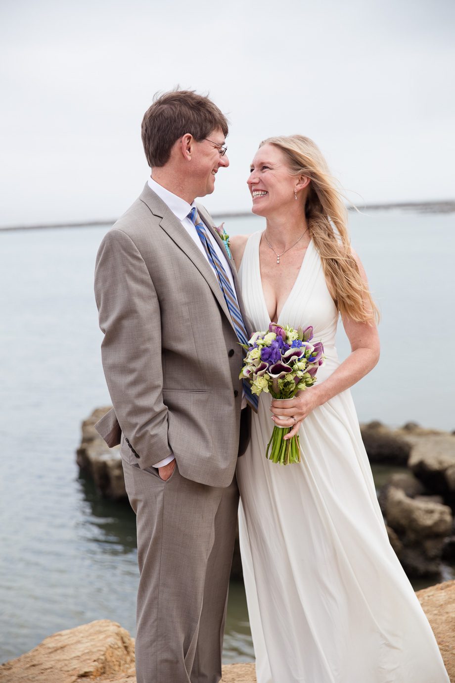 Romantic couple portrait for the newlyweds at Mavricks Surf Break in Half Moon Bay