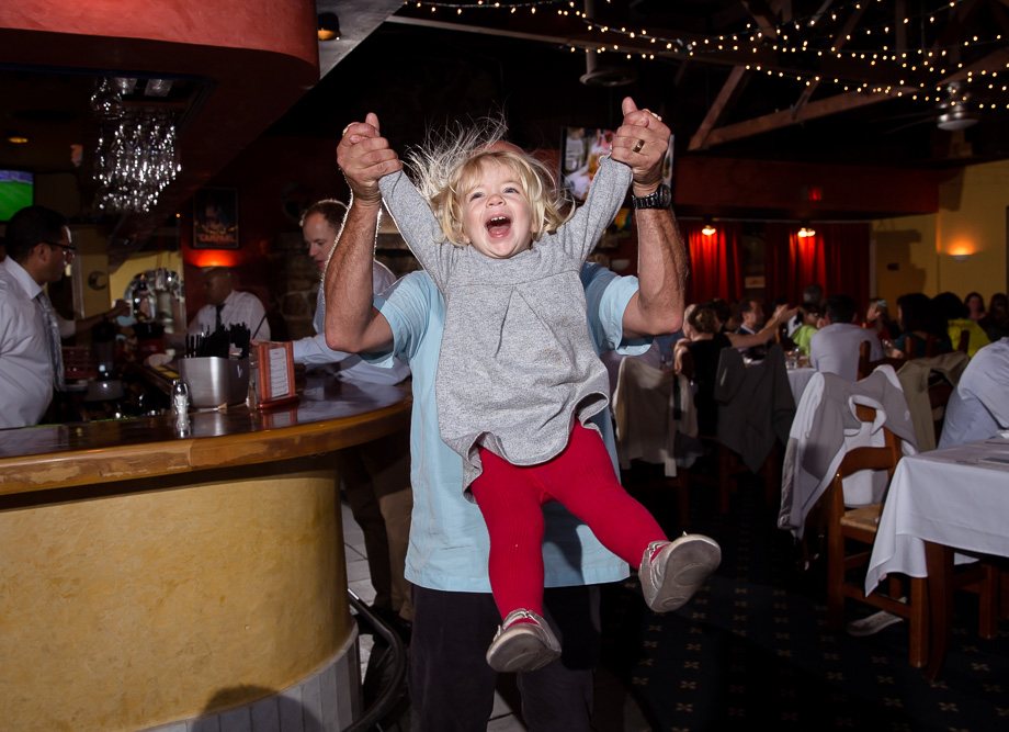 Father daughter fun at wedding reception held at Mezzaluna Italian restaurant