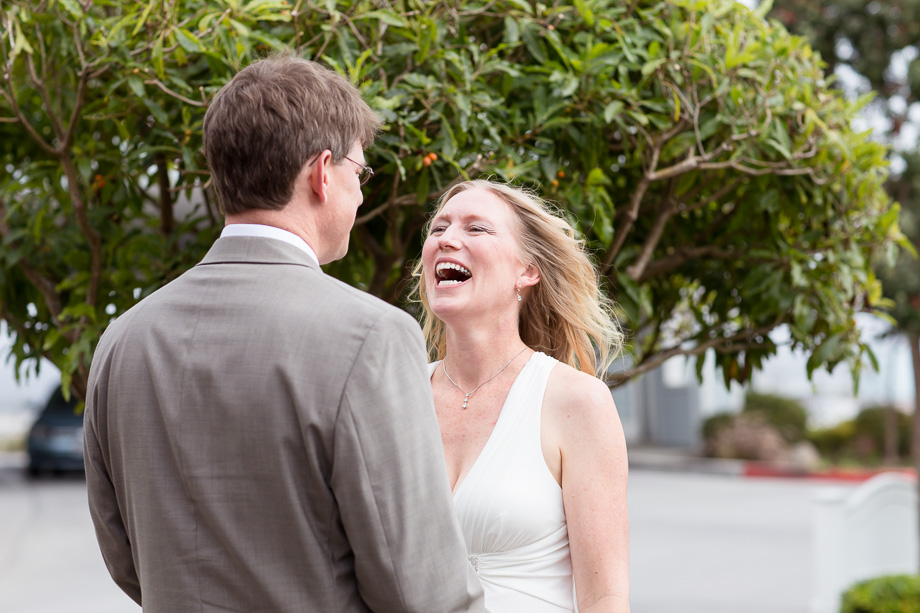 A happy first look outside Oceano Hotel in Half Moon Bay