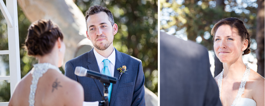 Bride and groom both tearing up during their exchange of vows