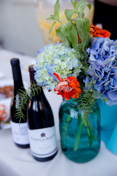Wedding floral setup at the bar