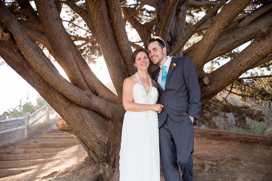 Beautiful wedding portrait at magincal sunset