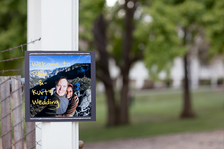 Welcome to Kurt and Sumi Wedding sign at the front entrance of the Alamaden Quicksilver Mining Museum