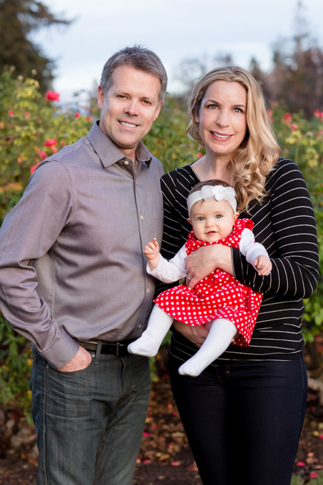 Christmas family photo at Municipal Rose Garden in San Jose