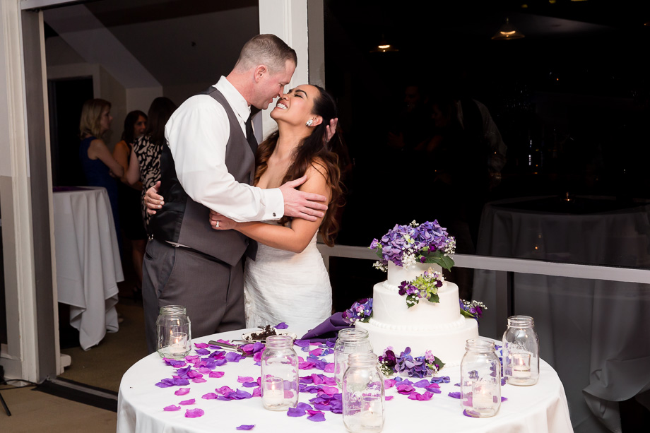 Violet wedding cake with mason jars