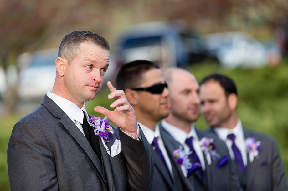 Groom crying at brides entrance at the Boundary Oak Golf Club