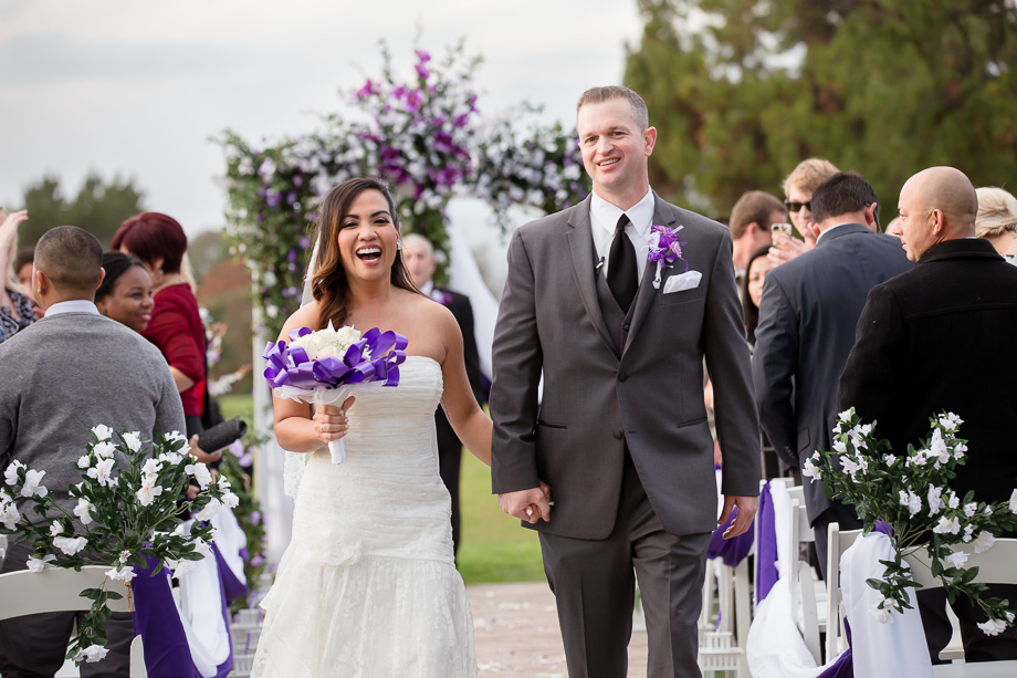 Happy couple exited the ceremony as husband and wife at the Boundary Oak Golf Club