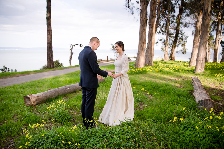 romantic first look of a real wedding at CuriOdyssey