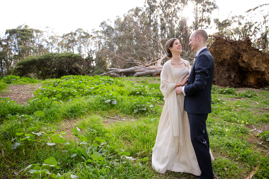 the happy couple in the woods