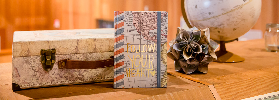 modern travel-themed wedding decor idea