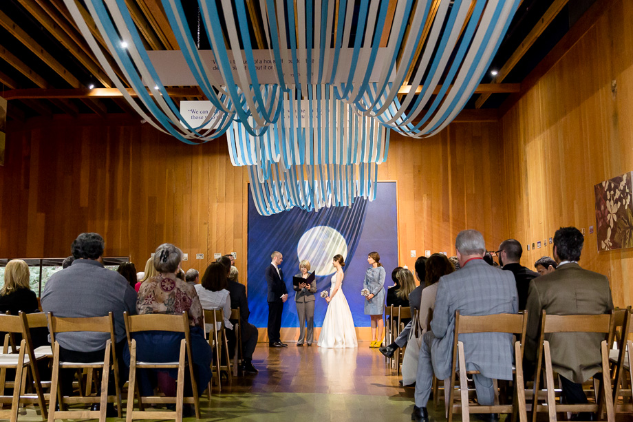 wedding ceremony at CuriOdyssey - DIY draping