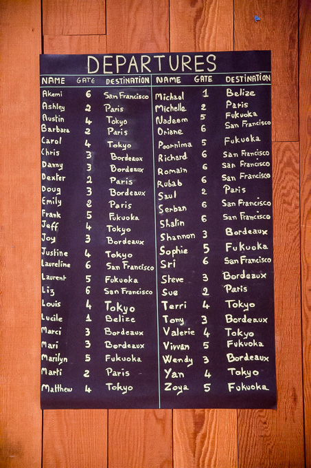 DIY Wedding seating chart and escort card idea - airport boarding gate and destination for table assignment