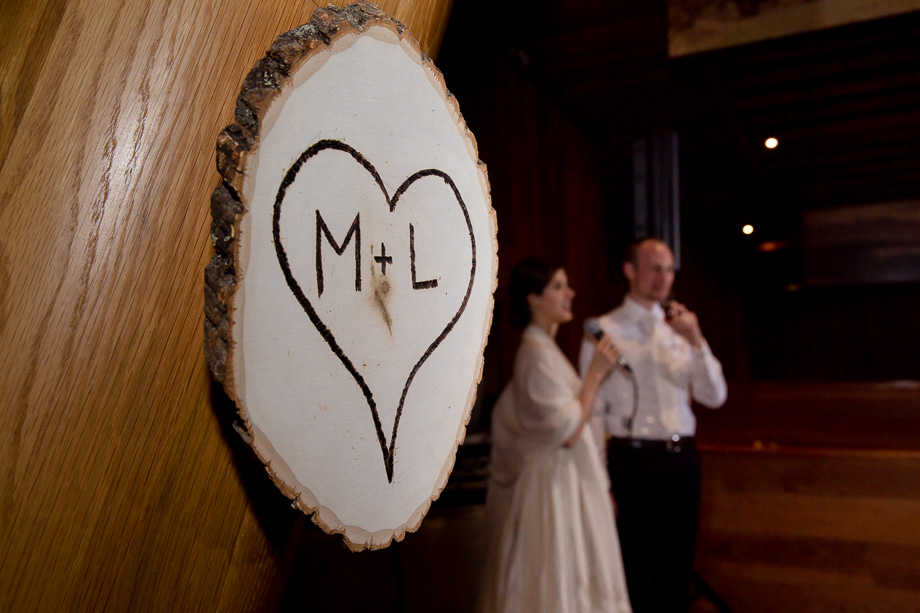 Personalized details - wooden hanging sign that writes bride and grooms initials