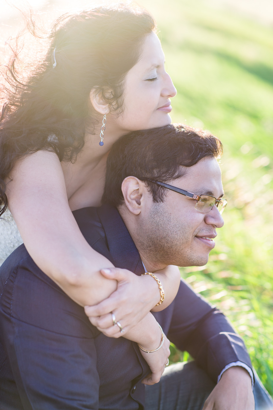 romantic sun flare save the date photo