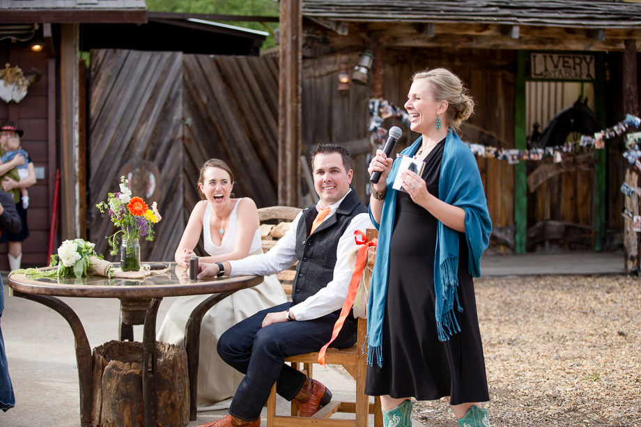 bridesmaid giving a funny speech - wedding at long branch saloon and farms