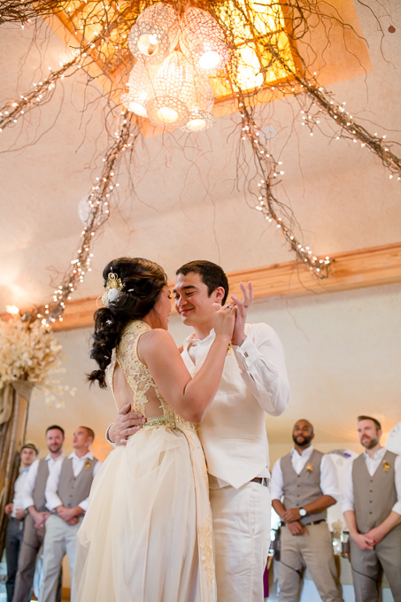 a romantic first dance with blessing from the guests