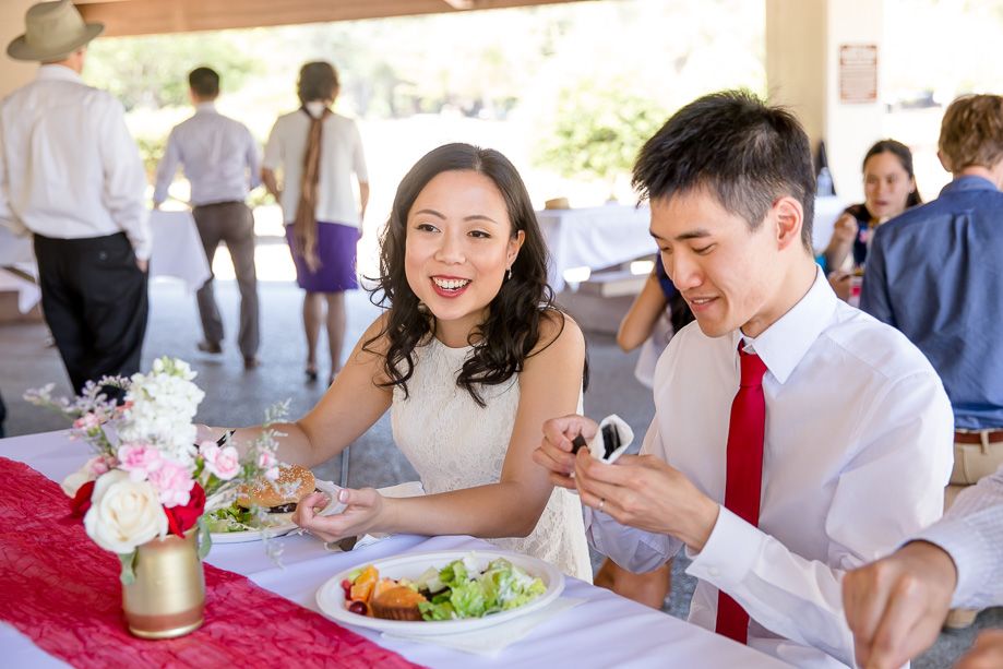 bride and groom enjoying their BBQ reception at the Gateway Pavilion