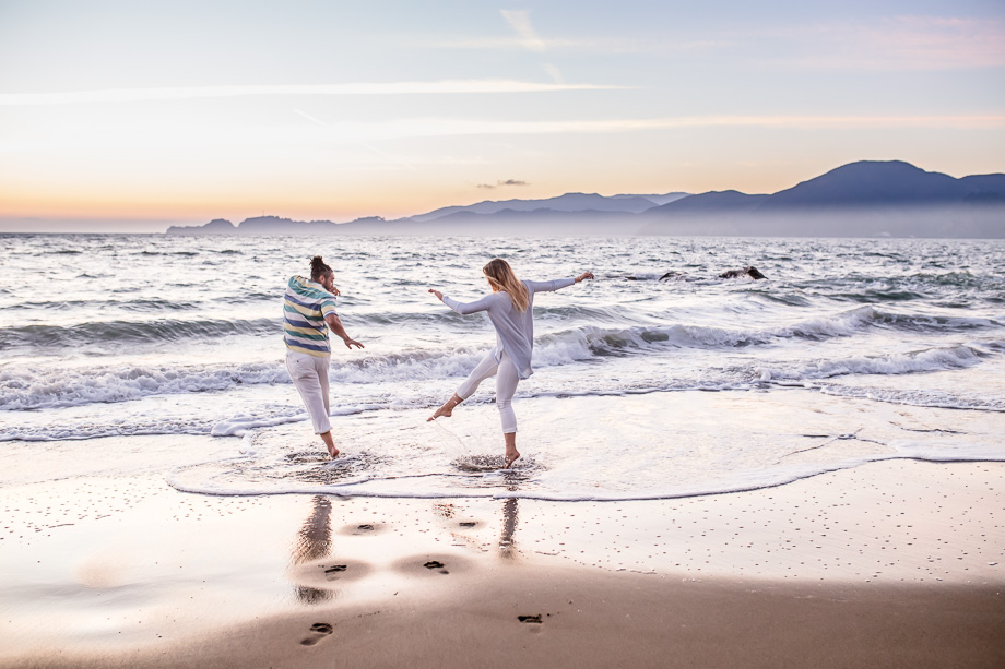 playing water at Baker Beach