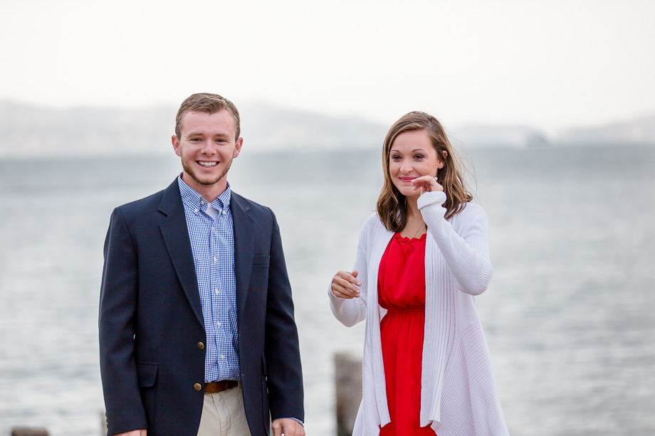 Becky was still in shock when she saw JDs parents walking over - cute SF surprise proposal