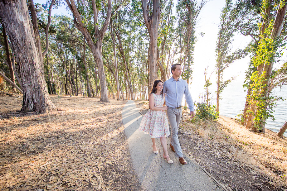 walking in the woods during the magical sunset golden hour - Coyote Point Marina
