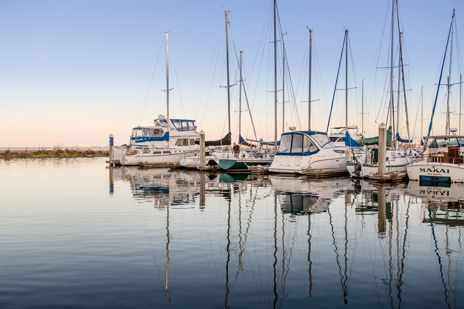 Coyote Point Marina sunset engagement photo session