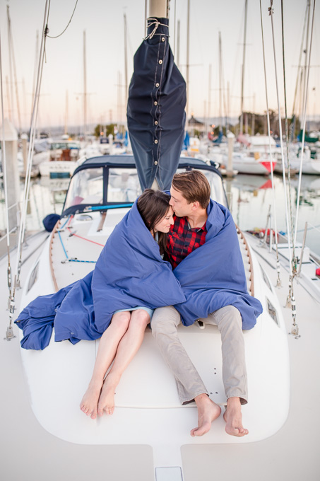 Romantic sailboat sunset engagement photo - Bay area wedding photographer