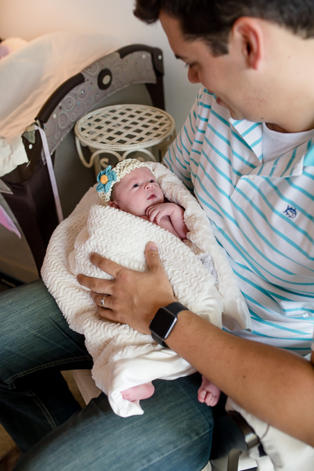 a week old girls loves to look at daddy