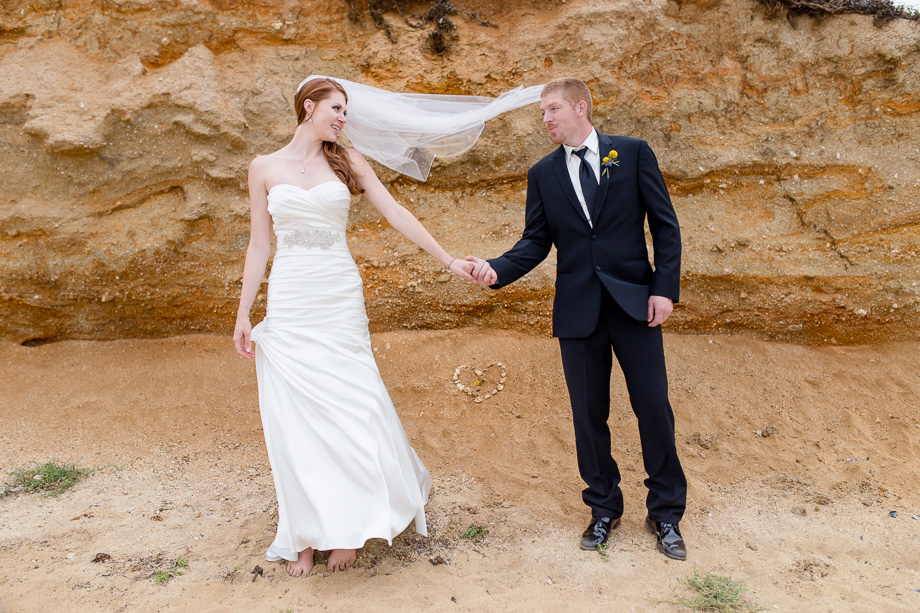 Half Moon Bay Oceano Hotel wedding - Montara beach bride and groom portrait