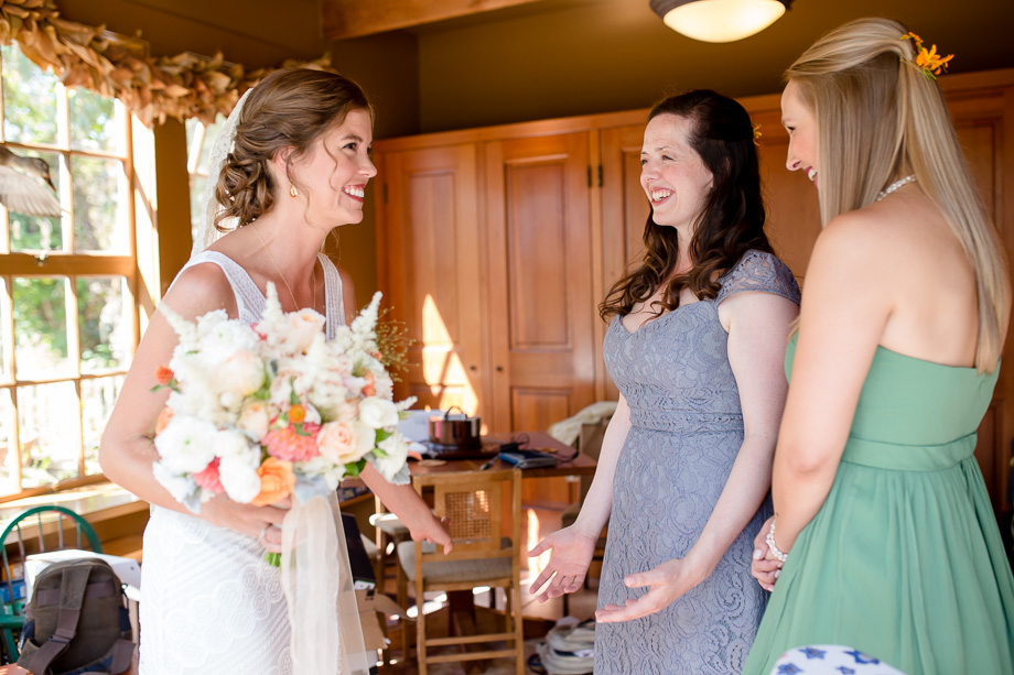 happy bride with her bridesmaids