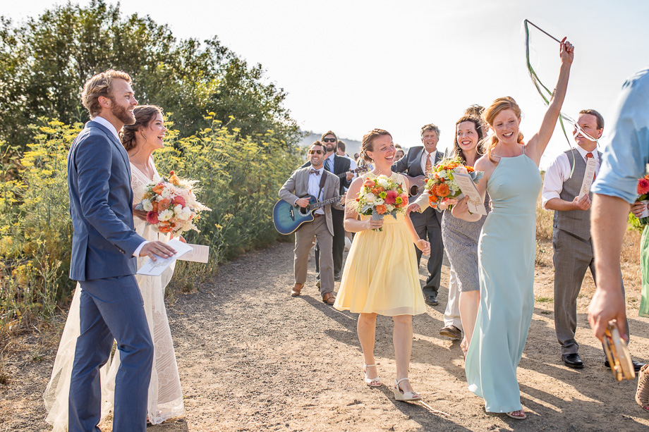 a happy and romantic wedding parade