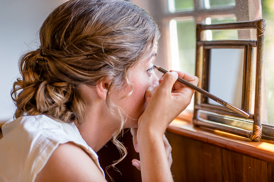 bride getting ready at a vacation home in Point Reyes Station for her big day
