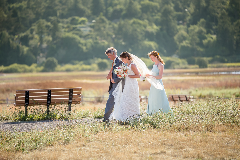 bride making her grand entrance to the Giacomini Barn - San Francisco wedding photographer