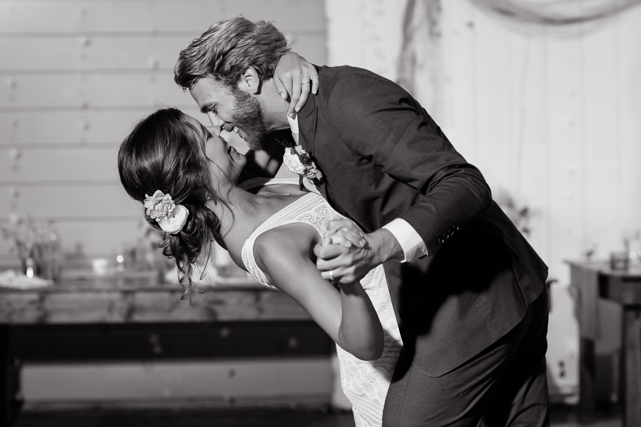 a romantic dip - Point Reyes wedding reception