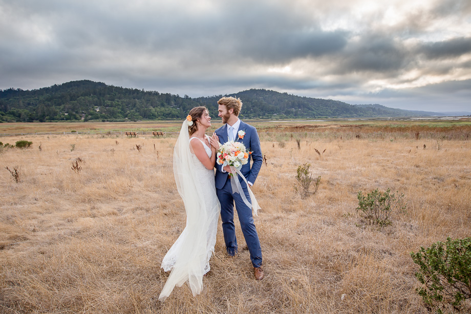 bride and groom portrait in an open field - SF wedding photographer