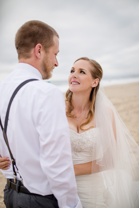 romantic and soft beach wedding photo in half moon bay
