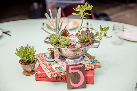 DIY vintage and rustic centerpiece - old books and succulent