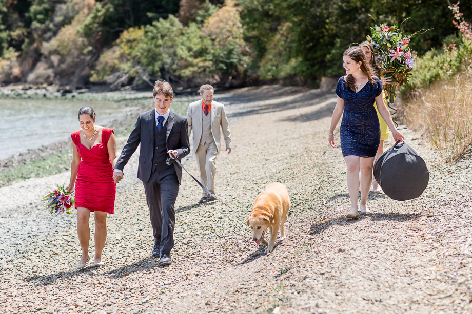 walking to the picnic site after the wedding ceremony - San Rafael China Camp State Park wedding