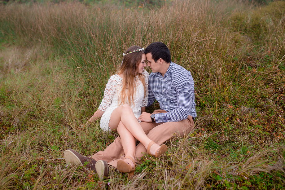 romantic engagement photo with floral hairband - san francisco photographer
