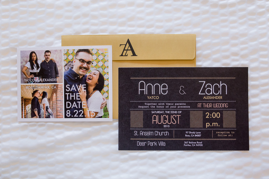 elegant modern gold and black wedding invitation set