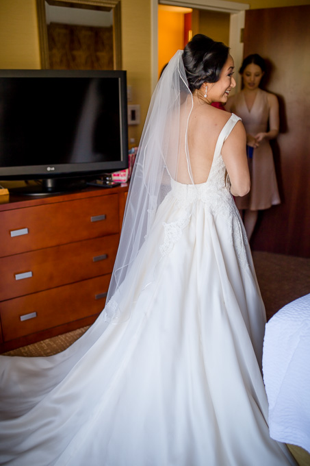 back of the super cool wedding gown with a pocket
