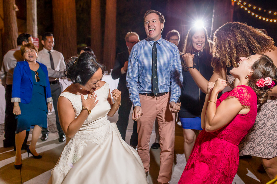 bride and guests rocking out