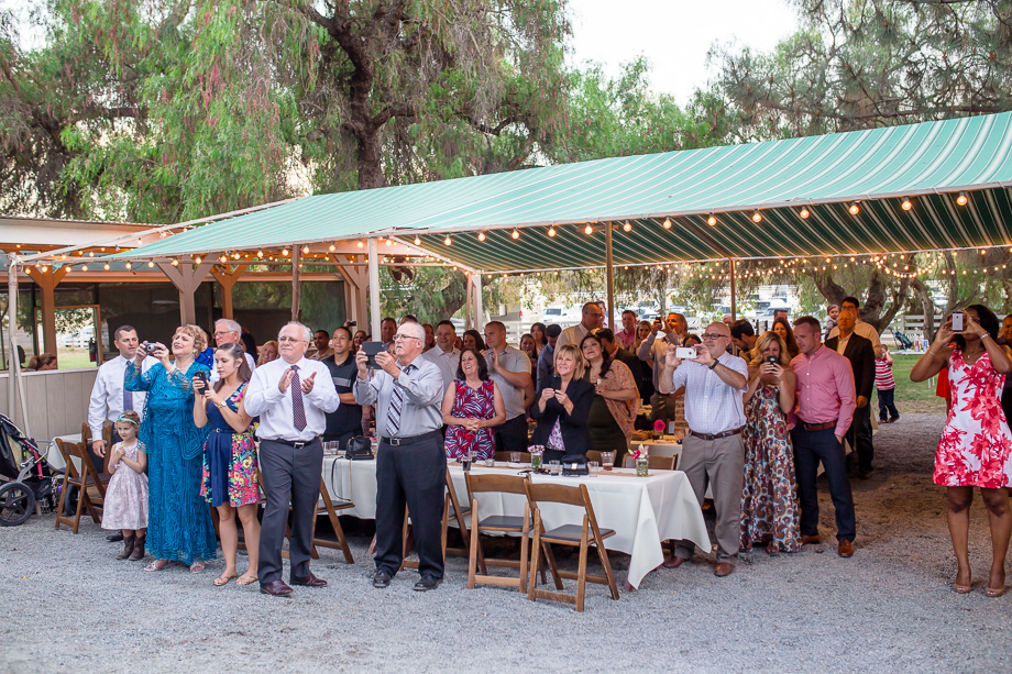 wedding guests clapping for newlyweds