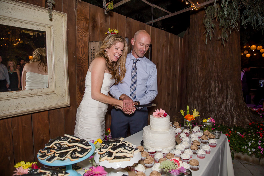 bride and groom very happy to cut their cake