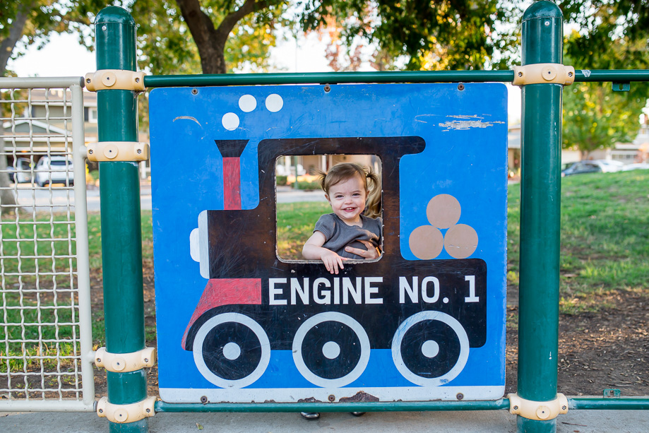 baby in a choo choo train - san francisco family photographer