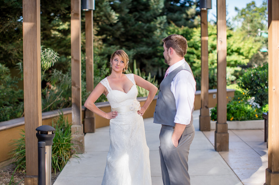bride and groom seeing each other for first time on wedding day